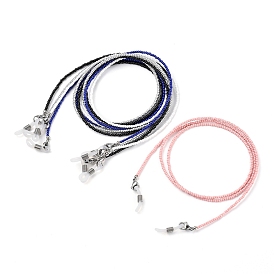 Chaînes de lunettes, tour de cou pour lunettes, avec des perles de rocaille en verre de peinture de cuisson, 304 inox homard fermoirs pince, perles en laiton et extrémités de boucle en caoutchouc