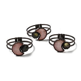 Bracelets naturels en labradorite et quartz rose, sans plomb et sans cadmium, bracelet lune et soleil en laiton pour femme