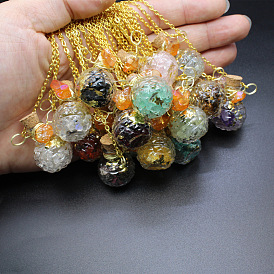 Ожерелье из флакона духов с кристаллами драгоценных камней, ожерелье из стеклянного кулона с цепочками из сплава для женщин