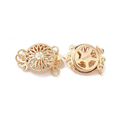 Rack Plating Flower Brass Box Clasps, 3-Strand, 6-Hole