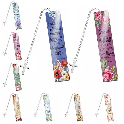 Stainless Steel Rectangle with Bible Word Bookmarks with Cross Pendant for Book Lovers