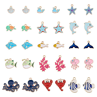 60 шт. 15 стили, подвески с эмалью из сплава на тему океана, разнообразные