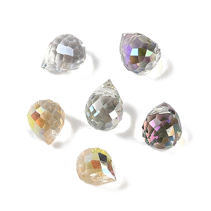 Гальванические стеклянные бусины, с половиным покрытием, граненые, слеза