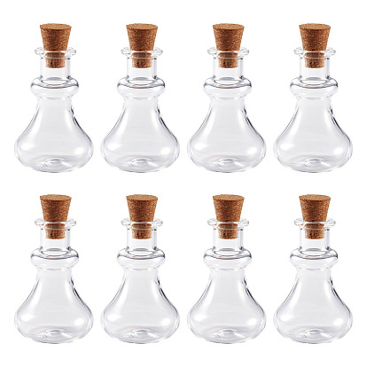 10Pcs Transparent Glass Beads Containers, Wishing Bottles, Cone Shape, with 10Pcs Wood Cork Stopper