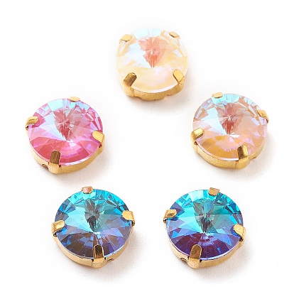 Шить на горный хрусталь, стекло горный хрусталь, с золотыми тонами латунных зубьев, аксессуары для одежды, конус, горный хрусталь Риволи