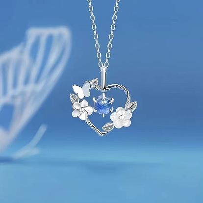 Alloy Resin Pendant Flower Heart Frame Pendant Necklaces for Woemn, Platinum