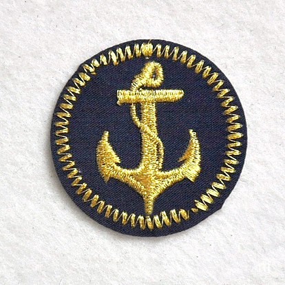 Computerized Embroidery Cloth Iron on/Sew on Patches, Costume Accessories, Appliques, Flat Round with Anchor