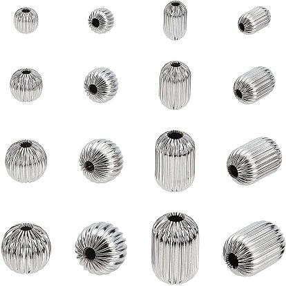 16Pcs 8 Style 304 Stainless Steel Corrugated Beads, Mixed Shapes