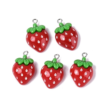 Окрашенные в смолу подвески из смолы, клубничное очарование, с платиново-железными петлями