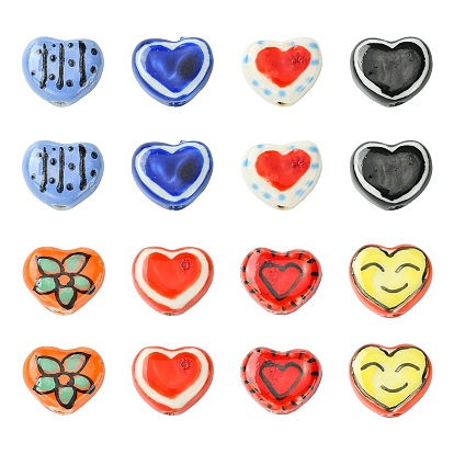 16шт 8 цвета фарфоровые бусины ручной работы, сердце, пастельный фарфор