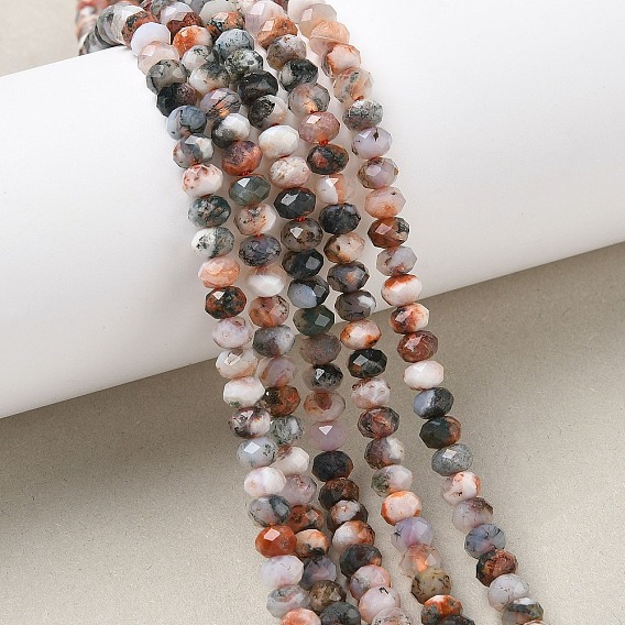 Нити бусин из натурального красного древесного агата, граненые, рондель