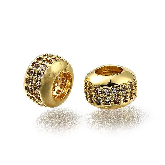 Латунь микропаве прозрачный кубический цирконий европейский бисер, бусины с большим отверстием, плоско-круглые, долговечный, стойки покрытие, без свинца и без кадмия