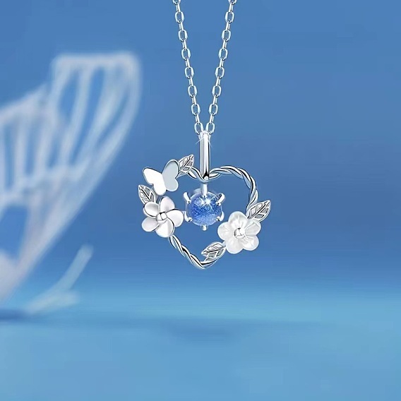 Collares con colgante de marco de corazón y flor de resina de aleación para mujer, Platino