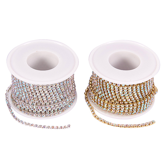 Brass Rhinestone Strass Chains, Rhinestone Cup Chains, with Spool