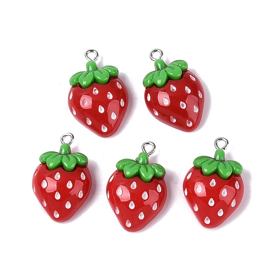Окрашенные в смолу подвески из смолы, клубничное очарование, с платиново-железными петлями