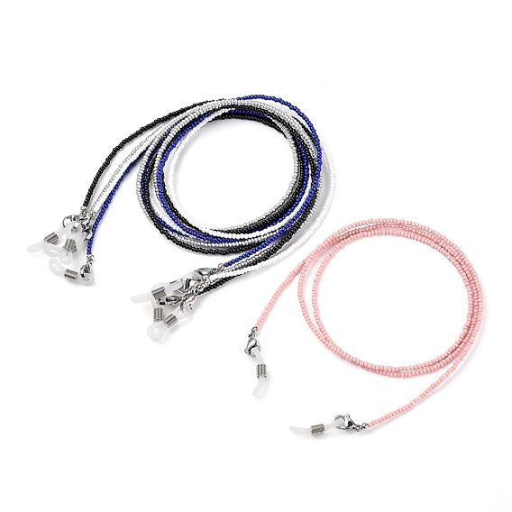 Eyeglasses Chains, Neck Strap for Eyeglasses, with Baking Paint Glass Seed Beads, 304 Stainless Steel Lobster Claw Clasps, Brass Beads and Rubber Loop Ends
