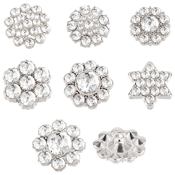 42 шт. 7 стили 1-отверстие сплав горный хрусталь хвостовик пуговица, звезда Давида и цветок