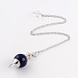 Gemstone Sphere Dowsing Pendulums, with Platinum Tone Brass Cross Chain & Lobster Claw Clasps