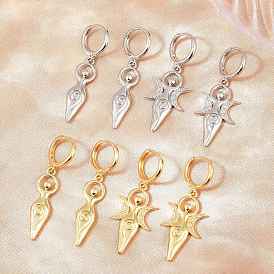 Brass Hoop Dangle Earrings, Fertility Goddess, Lead Free & Cadmium Free, Long-Lasting Plated, Rack Plating