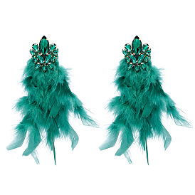 Sparkling Feather Earrings: Long, Exquisite & Chic Women's Jewelry with Diamonds