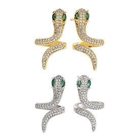 Rack Plating Snake Brass Stud Earrings, with Clear Cubic Zirconia, Cadmium Free & Lead Free, Long-Lasting Plated