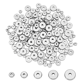 200Pcs 5 Styles 304 Stainless Steel Beads, Flat Round