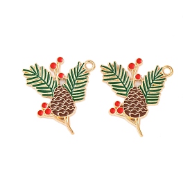 Golden Plated Alloy Enamel Pendants, Cadmium Free & Lead Free, Pine Cone Charm