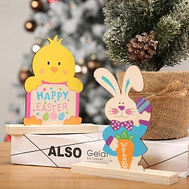 Wood Display Decorations, Easter Party Ornaments, Rabbit/Chick/Flower Pattern