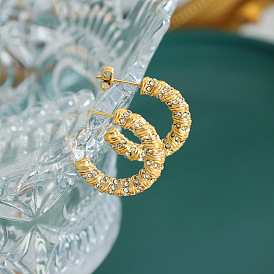 18K Gold Plated Stainless Steel Diamond Hoop Earrings - Chic and Sophisticated Fashion Jewelry