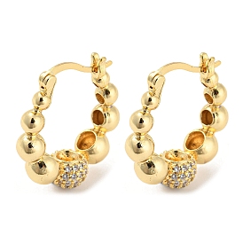 Brass Micro Pave Cubic Zirconia Hoop Earrings, Round Ball
