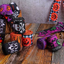 5M Halloween Cotton Printed Ribbon, for Party Gift Decoration