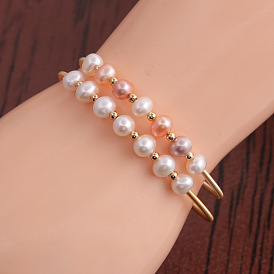 Vintage freshwater pearl bracelet and woven beaded chain for women's fashion jewelry