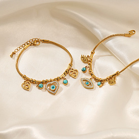 Stylish Heart/Eye Stainless Steel Bracelet with Turquoise and Diamond Titanium Steel Bangle