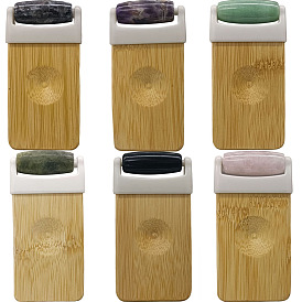 Natural crystal amethyst powder crystal roller massage stick single head wooden handle jade beauty container face massager