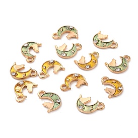 Zinc Alloy Pendants, with Enamel and Glass Rhinestone, Moon