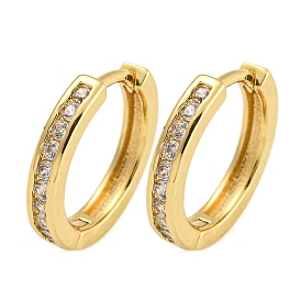 Rack Plating Round Ring Brass Micro Pave Clear Cubic Zirconia Hoop Earrings, Long-Lasting Plated, Lead Free & Cadmium Free