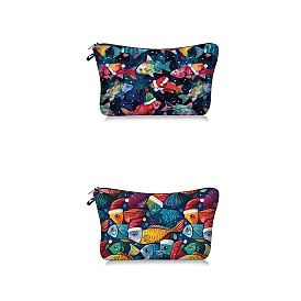 Fish Print Polyester Cosmetic Zipper Pouches, Waterproof Clutch Bag, Toilet Bag for Women