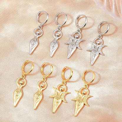 Brass Hoop Dangle Earrings, Fertility Goddess, Lead Free & Cadmium Free, Long-Lasting Plated, Rack Plating
