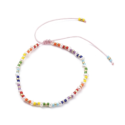 Adjustable Natural Pearl & Miyuki Seed Braided Beaded Bracelet for Women