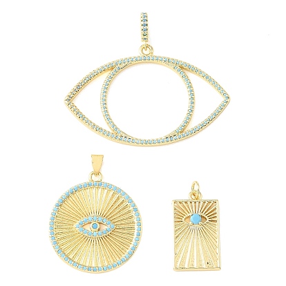 Pendentifs en laiton micro pavé de zircons cubiques bleu ciel, charmes d'oeil mauvais, crémaillère plaquage, plaqué longue durée, sans cadmium et sans plomb