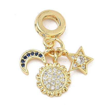 Европейские подвески с микропаве из латуни, синими и прозрачными кубическими циркониями, подвески с большими отверстиями в виде луны, солнца и звезды