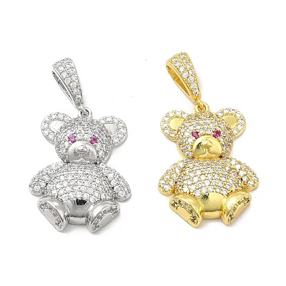 Brass Micro Pave Cubic Zirconia Pendants, Cadmium Free & Lead Free, Bear Charm