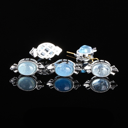 Натуральный аквамарин бисер, со сплавочной фурнитурой, овальные