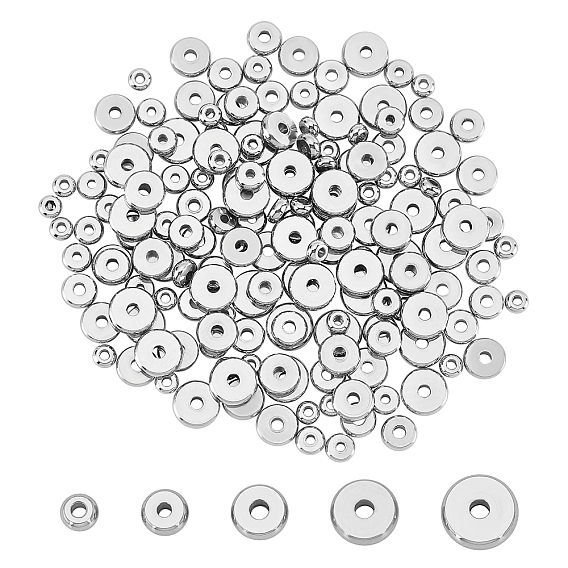 200Pcs 5 Styles 304 Stainless Steel Beads, Flat Round