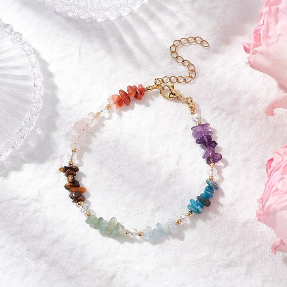 Браслеты из натурального розового кварца, аметиста, апатита, аквамарина, зеленого авантюрина, тигрового глаза и сердолика для женщин, с 304 удлинителями цепи из нержавеющей стали и стеклянными бусинами