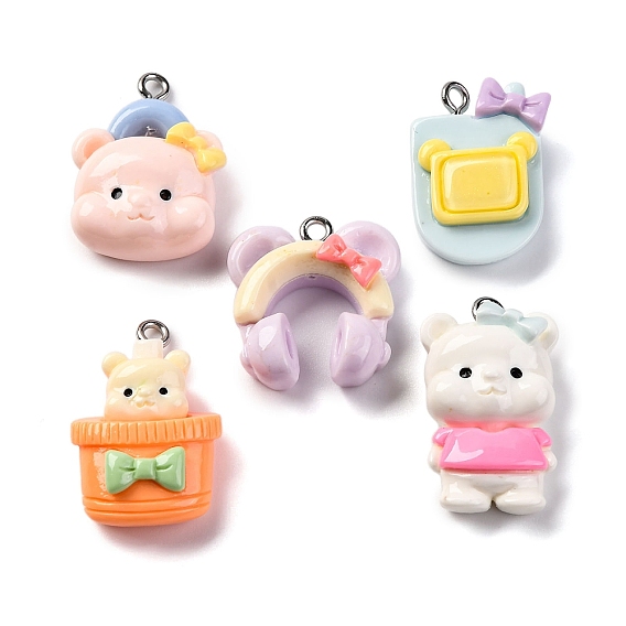 Подвески из непрозрачной смолы с изображением медведя, с платиновыми тоновыми железными петлями, разнообразные