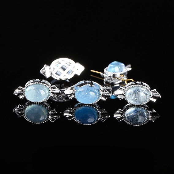 Натуральный аквамарин бисер, со сплавочной фурнитурой, овальные