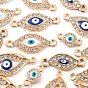 60Pcs 6 Style Light Gold Plated Alloy Links, with Crystal Rhinestone and Enamel, Evil Eye & Flat Round with Evil Eye