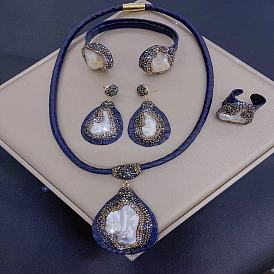Exquisite Ethnic Pearl & Czech Diamond Snake Skin Jewelry Set for High-End Occasions