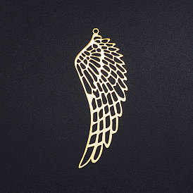 201 Stainless Steel Big Pendants, Hollow, Wing